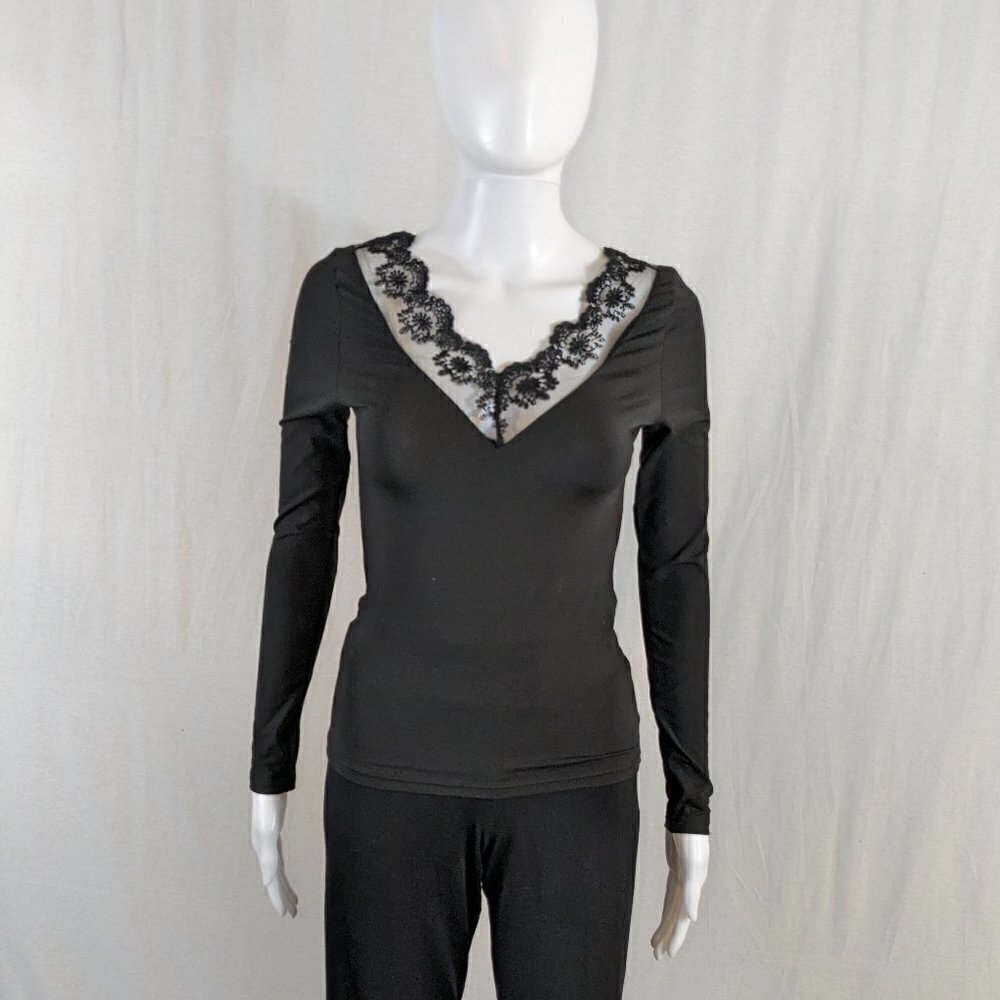 Long Sleeve Stretchy Black Lace Top